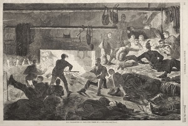 Winter Quarters in Camp - The Inside of a Hut, 1863. Winslow Homer (American, 1836-1910). Wood engraving