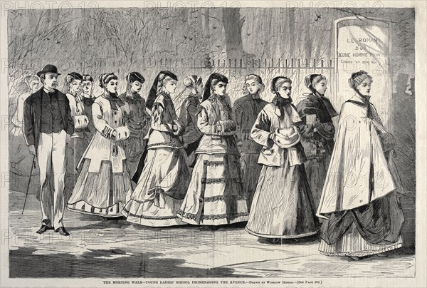 The Morning Walk - Young Ladies' School Promenading the Avenue, 1868. Winslow Homer (American, 1836-1910). Wood engraving