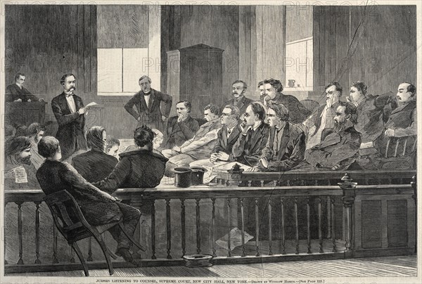 Jurors Listening to Counsel, Supreme Court, New City Hall, New York, 1869, Winslow Homer, American, 1836-1910