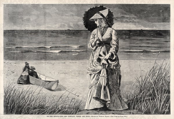 On the Beach - Two are Company, Three are None, 1872. Winslow Homer (American, 1836-1910). Wood engraving