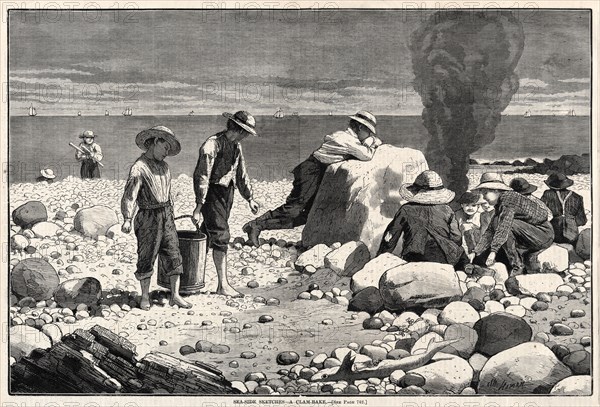 Seaside Sketches - A Clam-Bake, 1873. Winslow Homer (American, 1836-1910). Wood engraving