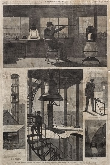 Watch-Tower, Corner of Spring and Varick Streets, New York, 1874. Winslow Homer (American, 1836-1910). Wood engraving
