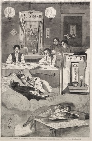 The Chinese in New York - Scene in a Baxter Street Club-House, 1874. Winslow Homer (American, 1836-1910). Wood engraving