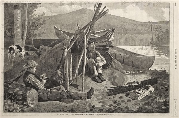 Camping Out in the Adirondack Mountains, 1874. Winslow Homer (American, 1836-1910). Wood engraving