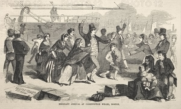 Emigrant Arrival at Constitution Wharf, Boston, 1857. Winslow Homer (American, 1836-1910). Wood engraving