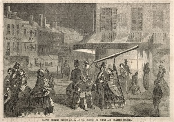 Boston Evening Street Scene, at Corner of Court and Brattle Streets, 1857. Winslow Homer (American, 1836-1910). Wood engraving