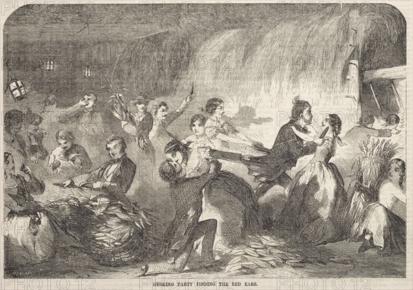 Husking Party Finding the Red Ears, 1857. Winslow Homer (American, 1836-1910). Wood engraving