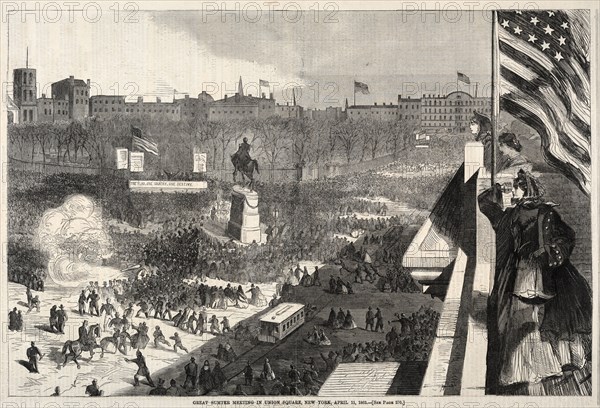 Great Sumter Meeting in Union Square, New York, April 11, 1863, 1863. Winslow Homer (American, 1836-1910). Wood engraving