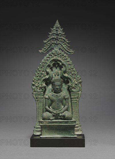Altarpiece with Buddha Enthroned, mid-1100s. Cambodia, found in Vietnam, near Ho Chi Minh City, Reign of Suryavarman II, Angkor Wat Period, 1st half 12th Century. Bronze; overall: 26.8 cm (10 9/16 in.).