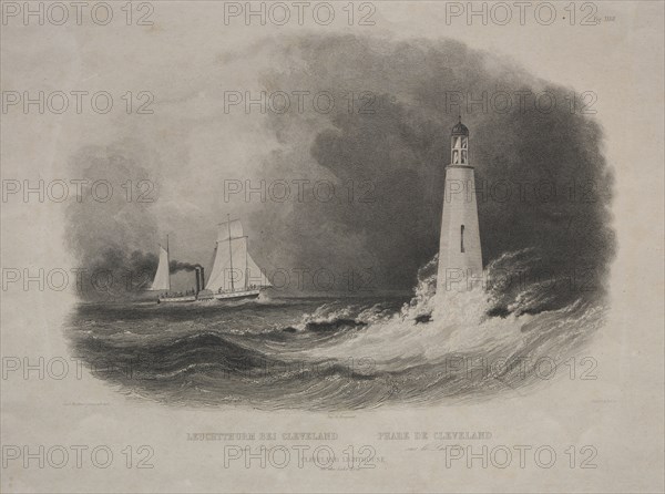 Lighthouse in Cleveland, Ohio, on Lake Erie. Pierre Eugène I Aubert (French, 1789-1847). Engraving