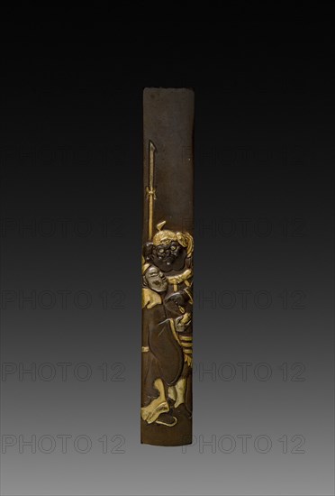 Knife Handle (Kozukai), c 1800s. Japan, 19th century. Inlaid bronze; overall: 1.4 cm (9/16 in.).