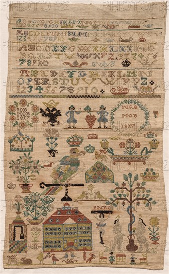 Sampler Fragment, 1817. Netherlands, early 19th century. Embroidery; silk on linen; overall: 43.5 x 26.4 cm (17 1/8 x 10 3/8 in.)