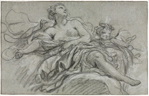 Venus and Cupid, second or third quarter 18th century. François Boucher (French, 1703-1770). Black chalk with stumping heightened with white chalk on blue laid paper; framing lines in brown ink; sheet: 20.8 x 32.6 cm (8 3/16 x 12 13/16 in.).