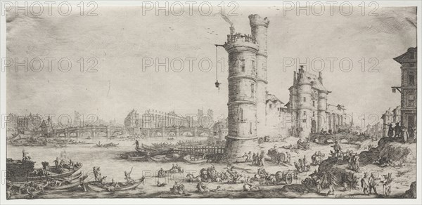 Les deux grandes vues de Paris:  Vue du Pont Neuf, 1628-1630. Jacques Callot (French, 1592-1635). Etching