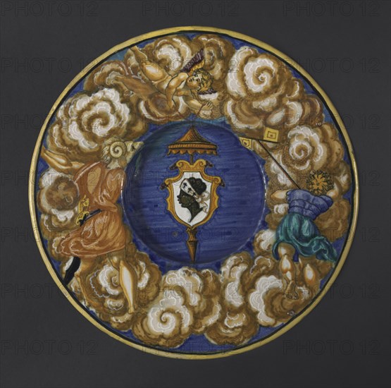 Plate with the Arms of the Pucci Family, 1532. Francesco Xanto Avelli (Italian, 1486/87-c. 1544). Tin-glazed earthenware (maiolica); diameter: 3.2 x 19 cm (1 1/4 x 7 1/2 in.).