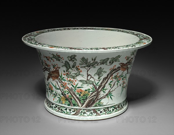 Jardiniere, 1662-1722. China, Qing dynasty (1644-1911), Kangxi reign (1661-1722). Porcelain with famille verte overglaze enamel decoration; diameter: 59.1 cm (23 1/4 in.); overall: 33.4 cm (13 1/8 in.).