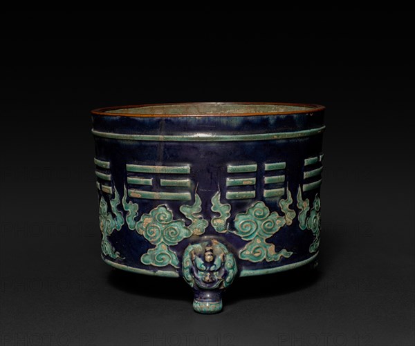 Small Jardiniere with Three Legs:  Fahua Ware, Ming dynasty (1368-1644). China, Jiangxi province, Ming dynasty (1368-1644). Porcelain; diameter: 19.8 cm (7 13/16 in.); overall: 15.3 cm (6 in.).