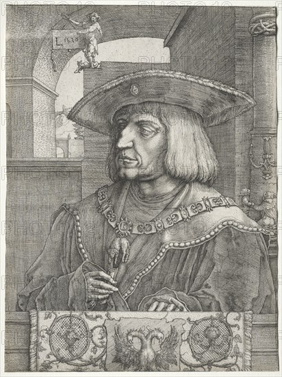 Emperor Maximilian I, 1520. Lucas van Leyden (Dutch, 1494-1533). Engraving and etching; sheet: 26.1 x 19.5 cm (10 1/4 x 7 11/16 in.)