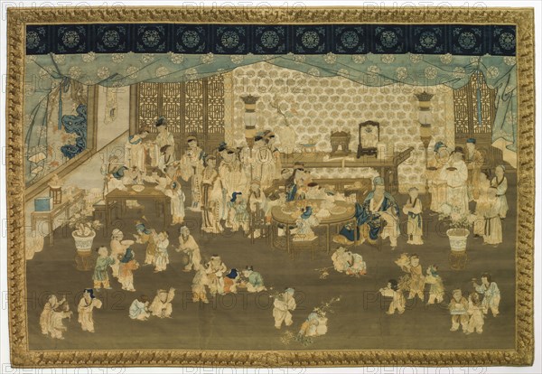 Family Gathering on New Year's Morning, 1700s. China, Qing dynasty (1644-1911). Tapestry weave: silk and wool; overall: 257.1 x 376 cm (101 1/4 x 148 1/16 in.)