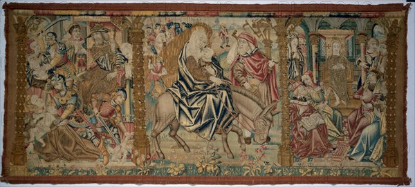 Altar Frontal: Scenes from the Childhood of Christ, c. 1500. France and South Netherlands, 16th century. Wool, silk, gold thread; tapestry weave; overall: 107.3 x 240 cm (42 1/4 x 94 1/2 in.).