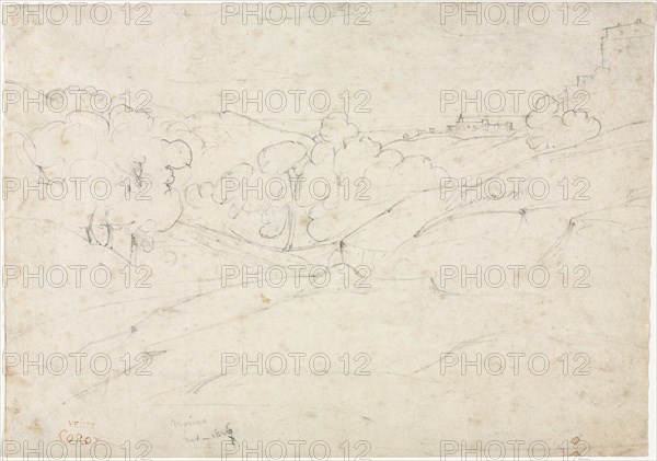 View of Marino (recto); Sketch for a Landscape (verso), 1827. Jean Baptiste Camille Corot (French, 1796-1875). Graphite; sheet: 20.2 x 28.8 cm (7 15/16 x 11 5/16 in.).