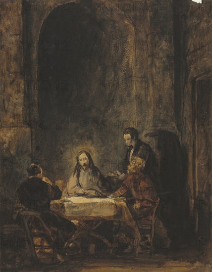 Christ at Emmaus. Attributed to Benjamin West (American, 1738-1820), after Rembrandt van Rijn (Dutch, 1606-1669). Watercolor;