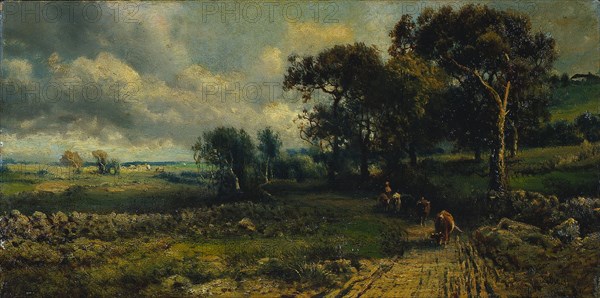 Fleecy Clouds, 1881. Imitator of George Inness (American, 1825-1894). Oil on canvas; unframed: 25.5 x 51 cm (10 1/16 x 20 1/16 in.).