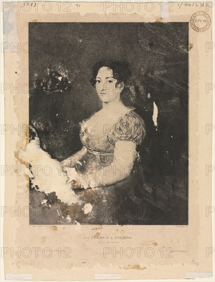 La femme à l'éventail, after Goya (verso), 1900. Alexander Claude Louis Lavalley (French, 1862-1927). Intaglio print (photo gravure?); sheet: 24.9 x 19.6 cm (9 13/16 x 7 11/16 in.); image: 18.9 x 14.9 cm (7 7/16 x 5 7/8 in.).
