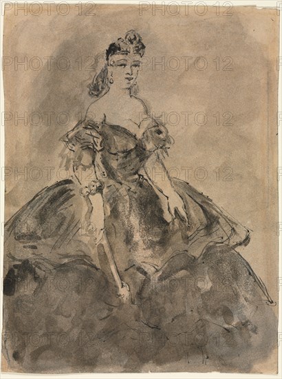 At the Ball (recto); La femme à l'éventail, after Goya (verso), 19th century. Constantin Guys (French, 1805-1892). Pen and black ink and brush and gray wash; sheet: 24.9 x 19.6 cm (9 13/16 x 7 11/16 in.).