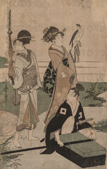 Daimio and his Retinue Crossing a Stream in Plain Near Fuji, 1753-1806. Kitagawa Utamaro (Japanese, 1753?-1806). Color woodblock print; sheet: 38.4 x 24.8 cm (15 1/8 x 9 3/4 in.).