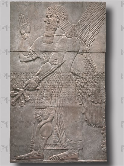 Saluting Protective Spirit, 883-859 BC. Neo-Assyrian, Iraq, Nimrud, Northwest Palace, reign of Ashurnasirpal II, 9th Century BC. Gypsum; overall: 229.9 x 137 cm (90 1/2 x 53 15/16 in.).