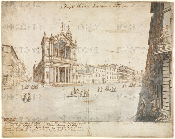 Eighteen Views of Rome: Santa Maria in Via Lata, 1665. Lievin Cruyl (Flemish, c. 1640-c. 1720). Pen and brown ink and brush and gray wash over graphite; framing lines in brown ink; sheet: 38.8 x 49 cm (15 1/4 x 19 5/16 in.).