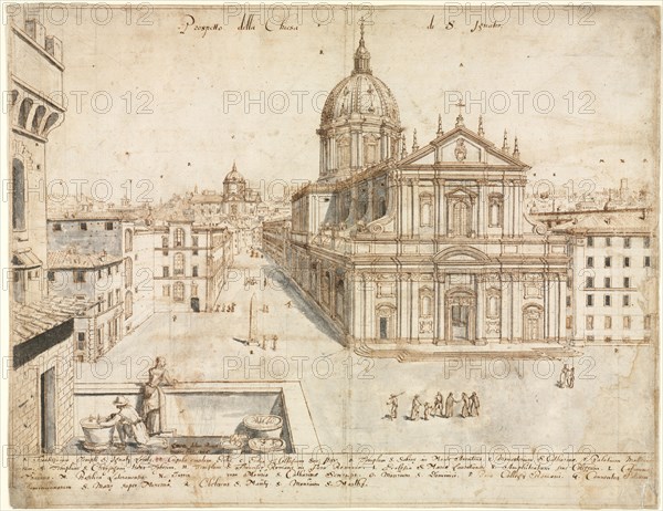 Eighteen Views of Rome: The Church of Sant'Ignazio, 1665. Lievin Cruyl (Flemish, c. 1640-c. 1720). Pen and brown ink and brush and gray wash over graphite; framing lines in brown ink; sheet: 38.4 x 49.4 cm (15 1/8 x 19 7/16 in.).