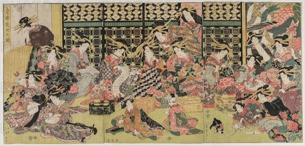 A Picture of the Viewing in the Pleasure Quarters, 1810s. Kikugawa Eizan (Japanese, 1787-1867). Color woodblock print; overall: 37.2 x 26.4 cm (14 5/8 x 10 3/8 in.).