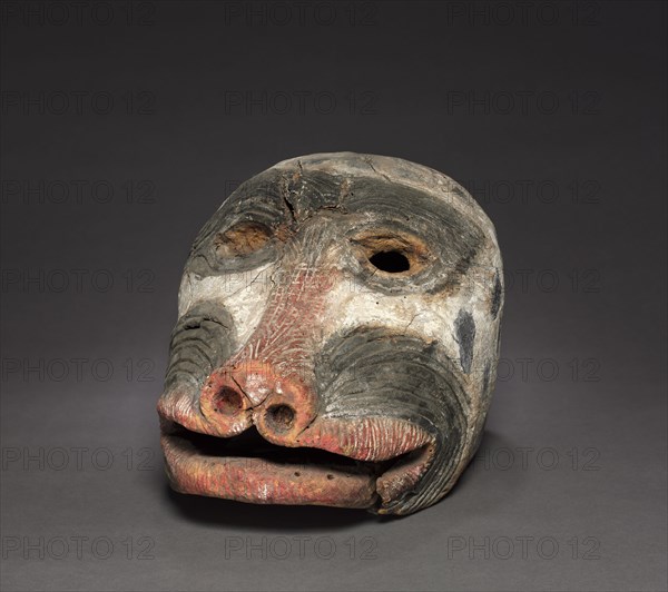 Mask, 1800s. Mexico, Paintla, 19th century. Wood; overall: 23.5 x 23.7 x 38.3 cm (9 1/4 x 9 5/16 x 15 1/16 in.)