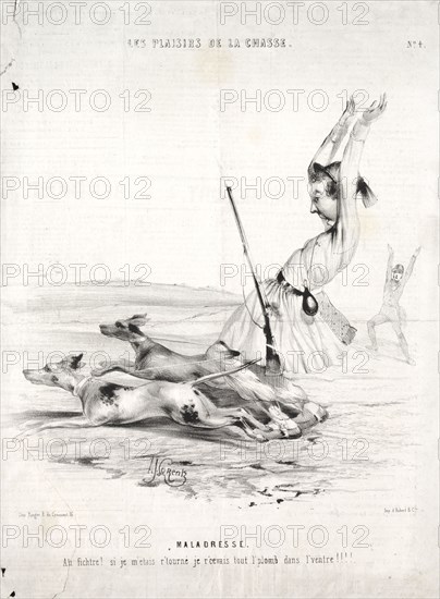Les Plaisirs de la chasse:  Maladresse, 1842. Alade Joseph Lorentz (French, 1813-after 1858). Lithograph