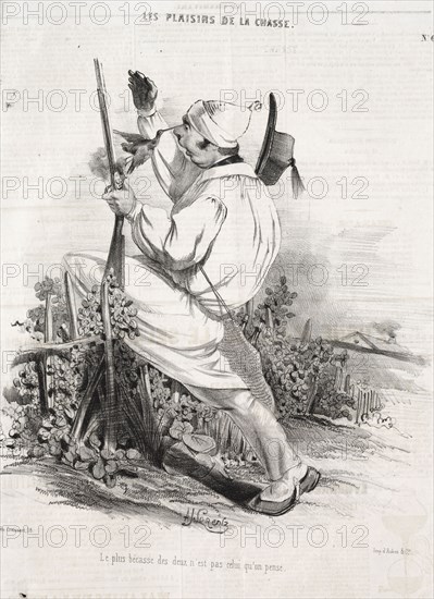 Les Plaisirs de la chasse:  Le plus bécasse des deux n'est pas celui qu'on pense, 1842. Alade Joseph Lorentz (French, 1813-after 1858). Lithograph