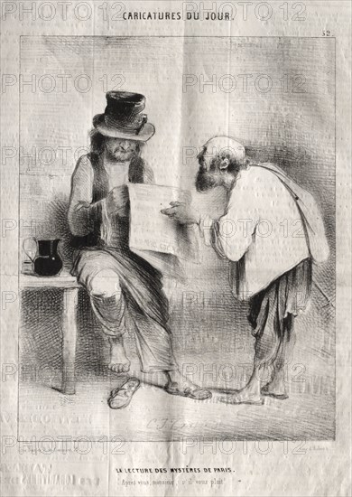 Caricatures du jour:  La Lecture des mystères de Paris. Charles Joseph Traviès de Villers (French, 1804-1859). Lithograph