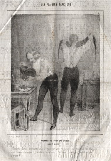 Les Plaisirs Parisiens:  Preparatifs pour une soiree.  Luxe et misère.  Maudite plume!  mèchante encre!.... Charles Joseph Traviès de Villers (French, 1804-1859). Lithograph