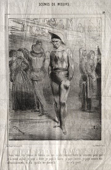 Scènes de moeurs: Voyez vous, c'te queuse de Pamela qui me cajole pendant toute la semaine pour que je la mene au bal.... Charles Joseph Traviès de Villers (French, 1804-1859). Lithograph