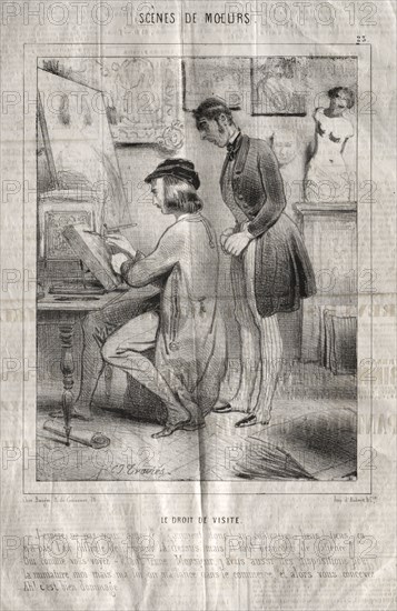 Scènes de moeurs:  La Droit de visite.  J'espère ne pas vous gener?.... Charles Joseph Traviès de Villers (French, 1804-1859). Lithograph