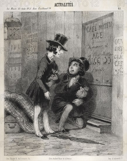 Actualités:   Hé mon vieux!  c'est comme cela qu'on fait les affaires aujourdhui!  on affice..., 1841. Clémente Pruche (French, 1831-1870). Lithograph