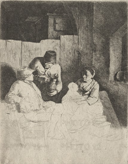 The Mother Seated in an Inn, mid 1600s. Cornelis Pietersz Bega (Dutch, 1631/32-1664). Etching; sheet: 15.6 x 12.1 cm (6 1/8 x 4 3/4 in.); platemark: 15.4 x 12 cm (6 1/16 x 4 3/4 in.)