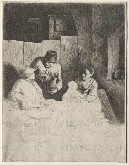 The Mother Seated in an Inn, mid 1600s. Cornelis Pietersz Bega (Dutch, 1631/32-1664). Etching; sheet: 15.6 x 12.1 cm (6 1/8 x 4 3/4 in.); platemark: 15.4 x 12 cm (6 1/16 x 4 3/4 in.)