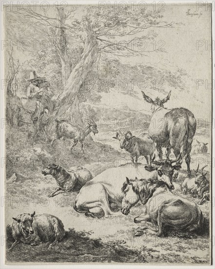 The Herd at Rest. Nicolaes Berchem (Dutch, 1620-1683). Etching