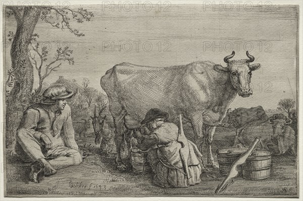 The Milkmaid, 1643. Gerrit Claesz. Bleker (Dutch, 1656). Etching with surface tone; sheet: 15.7 x 24.1 cm (6 3/16 x 9 1/2 in.)