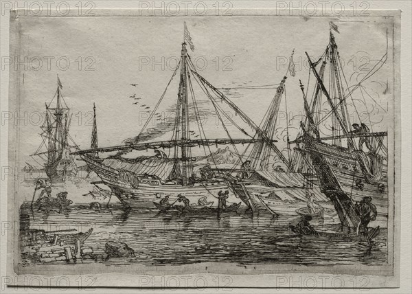 A Mediterranean Harbor, 2nd half 1600s. Adrian van der Cabel (Dutch, 1631-1705), Nicolas Robert. Etching; sheet: 11.5 x 16.3 cm (4 1/2 x 6 7/16 in.); platemark: 10.7 x 15.7 cm (4 3/16 x 6 3/16 in.)