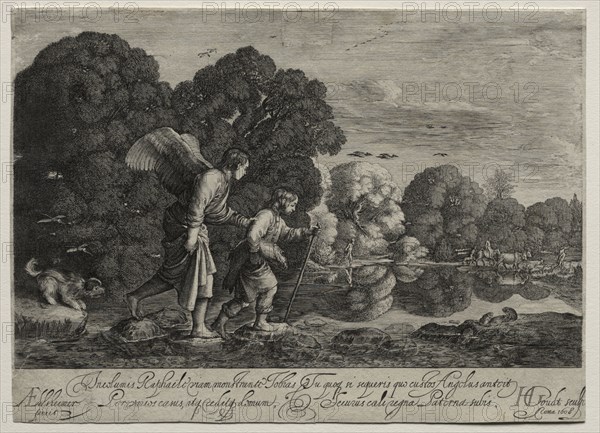 Tobias and the Angel (small plate). Hendrik Goudt (Dutch, 1585-1630). Engraving