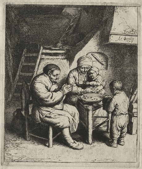 Saying Grace, 1653. Adriaen van Ostade (Dutch, 1610-1684). Etching