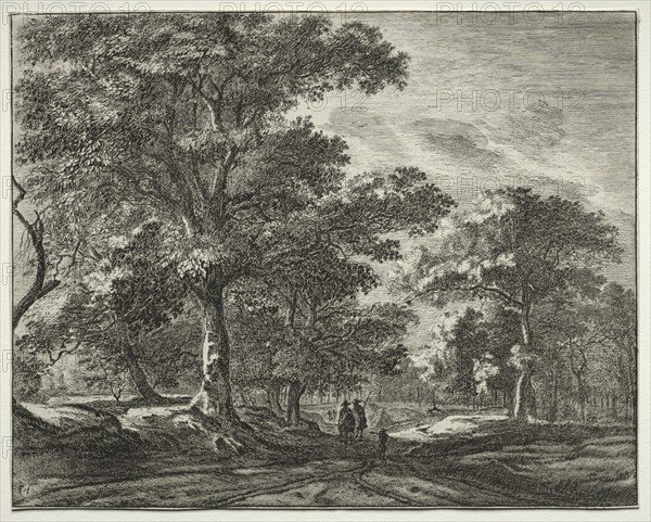 Six view in the wood of the Hague:  Two Men Preceded by a Hunter. Roelant Roghman (Dutch, 1627-1692). Etching